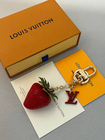 Louis Vuitton LV rouge rose fraise sac décoration porte-clés pendentif-3583  