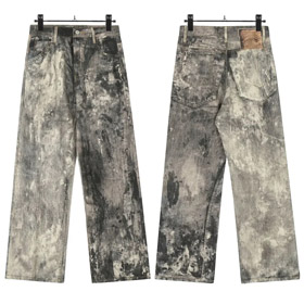 Graffiti jet d'encre de style AC détresse large-jambe casual jeans-4920  