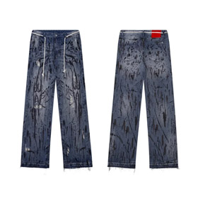 Hellstar Splatter Graffiti singe lavé bleu Casual lâche Jeans-4946  