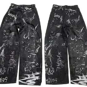 Balenciaga style parisien peint à la main graffiti lavé couple pantalon en denim décontracté-2449
